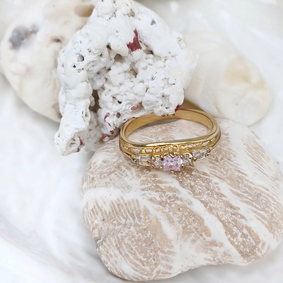 DAC Pink Sapphire and CZ Gold Ring - Picture 5 of 12